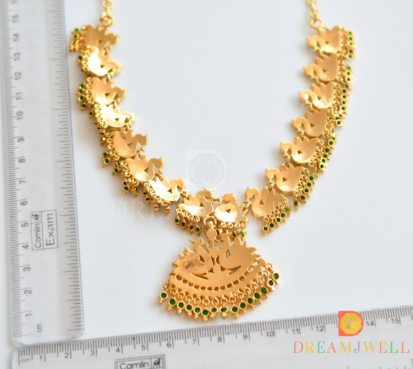 Gold Tone Green South Indian Style Swan Necklace dj-31178