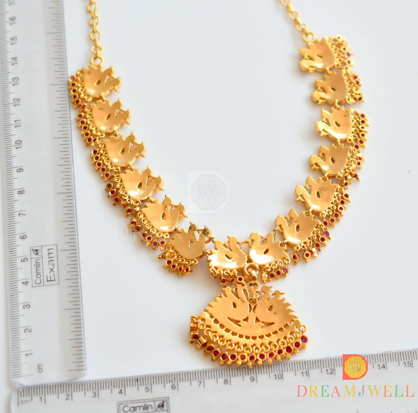 Gold Tone Pink South Indian Style Swan Necklace dj-31176