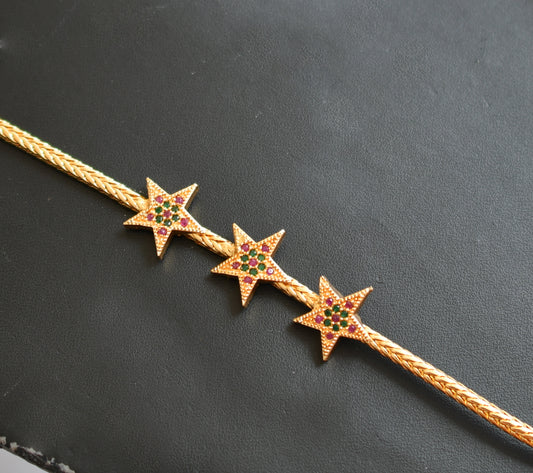 Gold tone ruby-green star Mugappu chain dj-40146