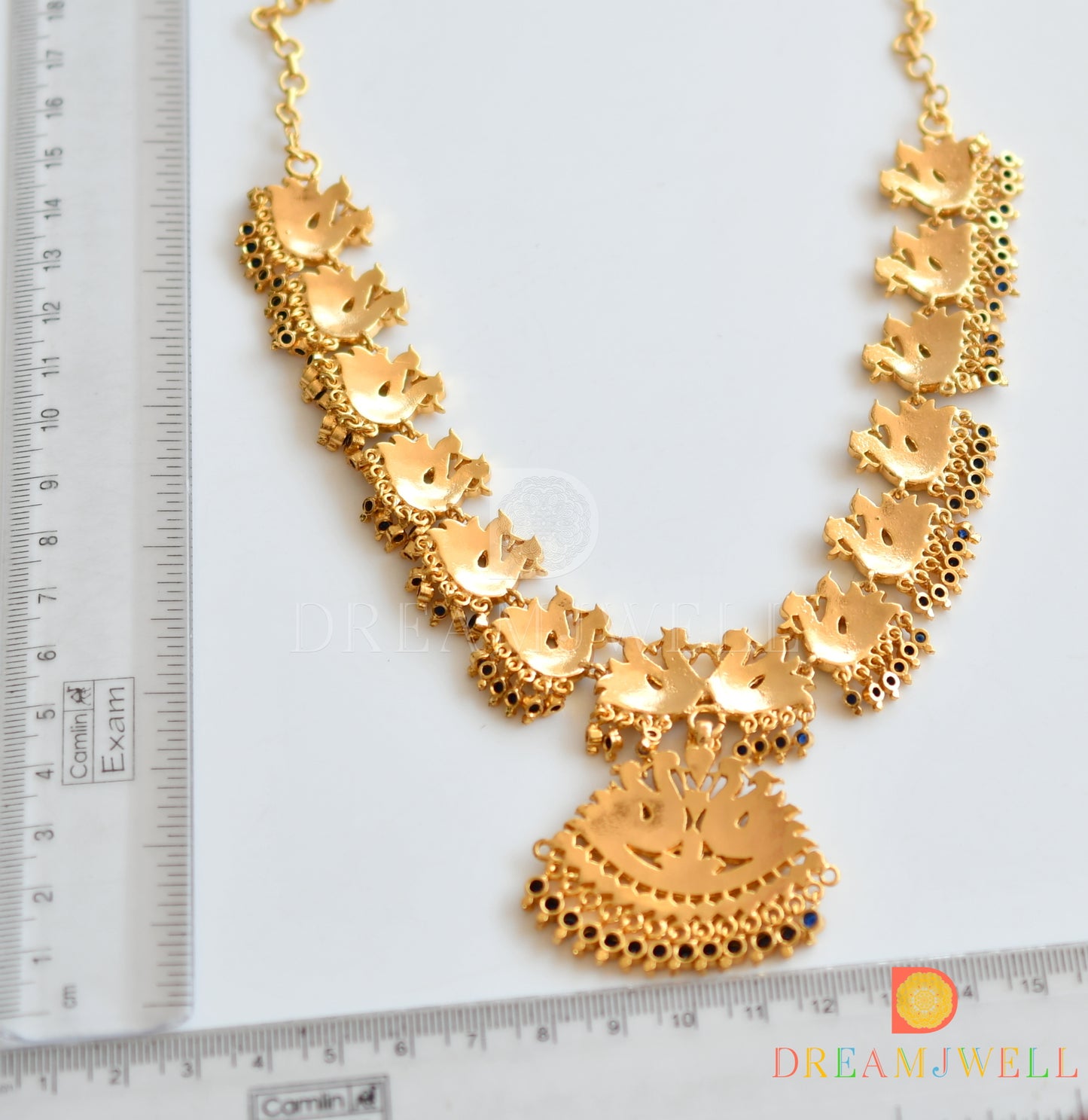 Gold Tone Blue South Indian Style Swan Necklace dj-31177