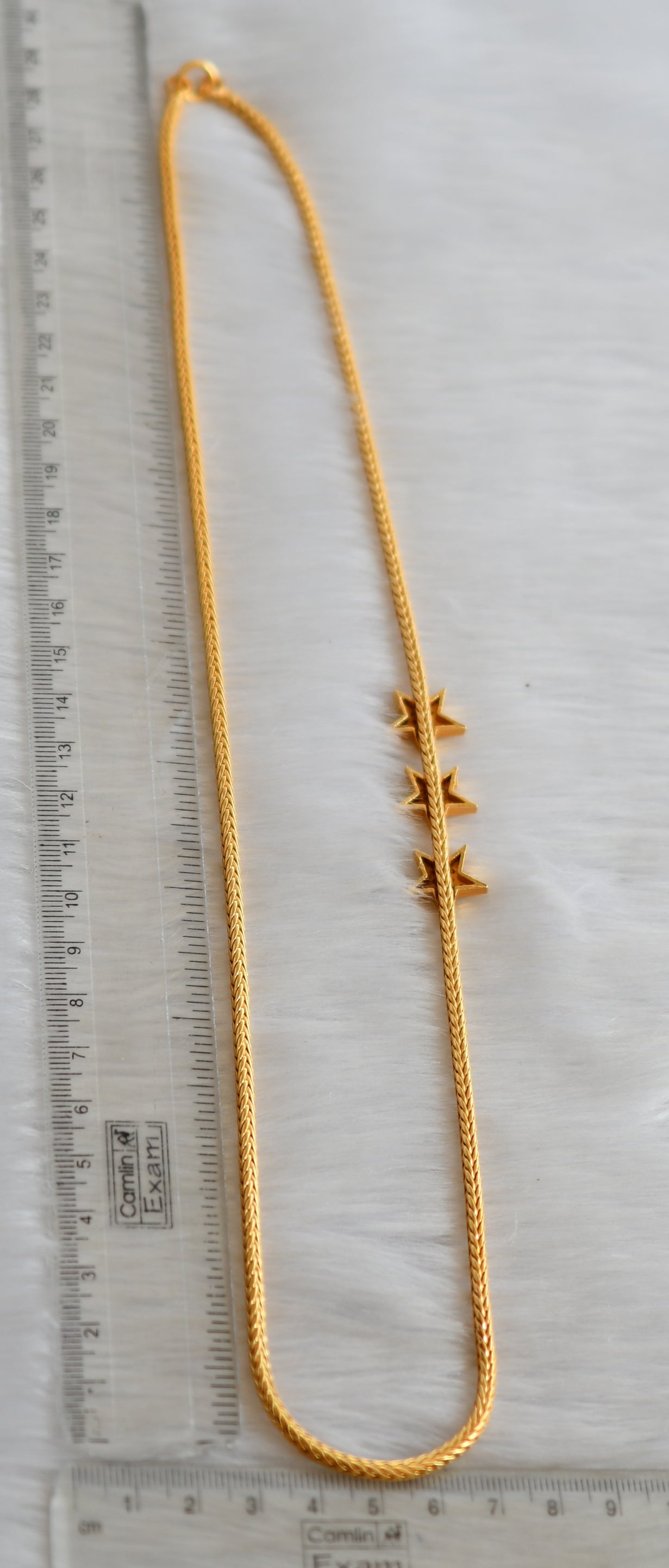 Gold tone ruby-green-white star Mugappu chain dj-40147