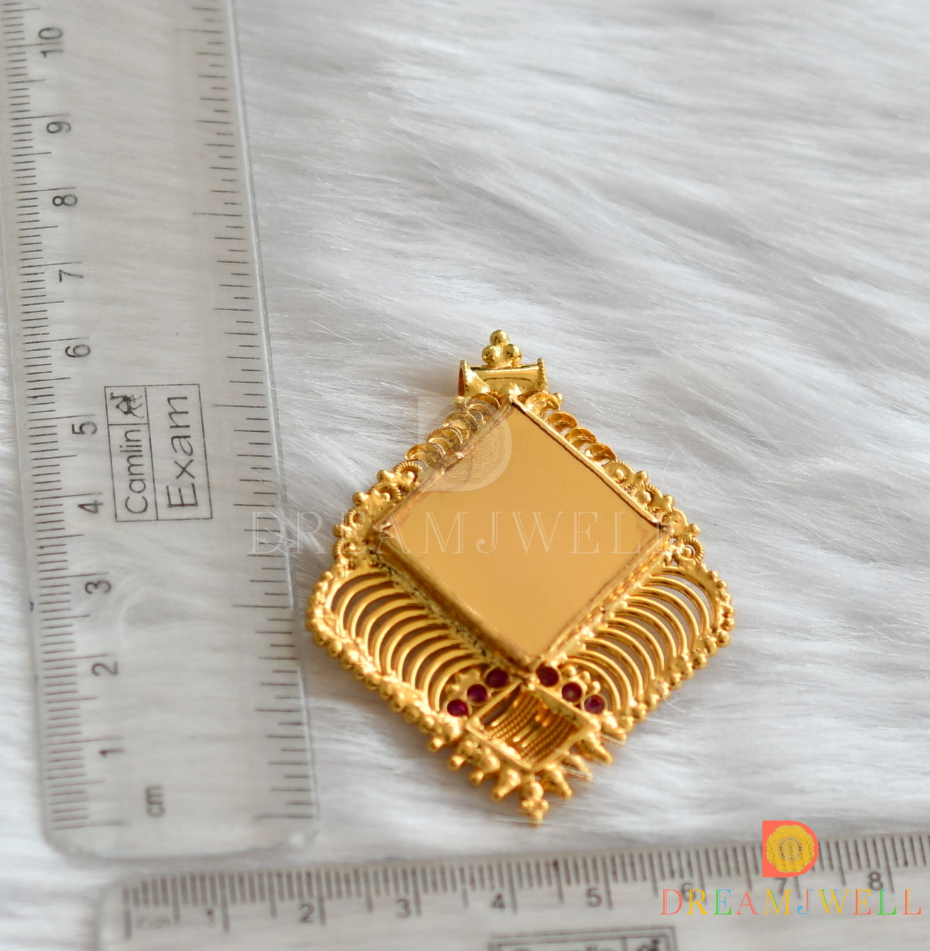 Gold tone pink stone green Lakshmi Kerala style pendant dj-37900