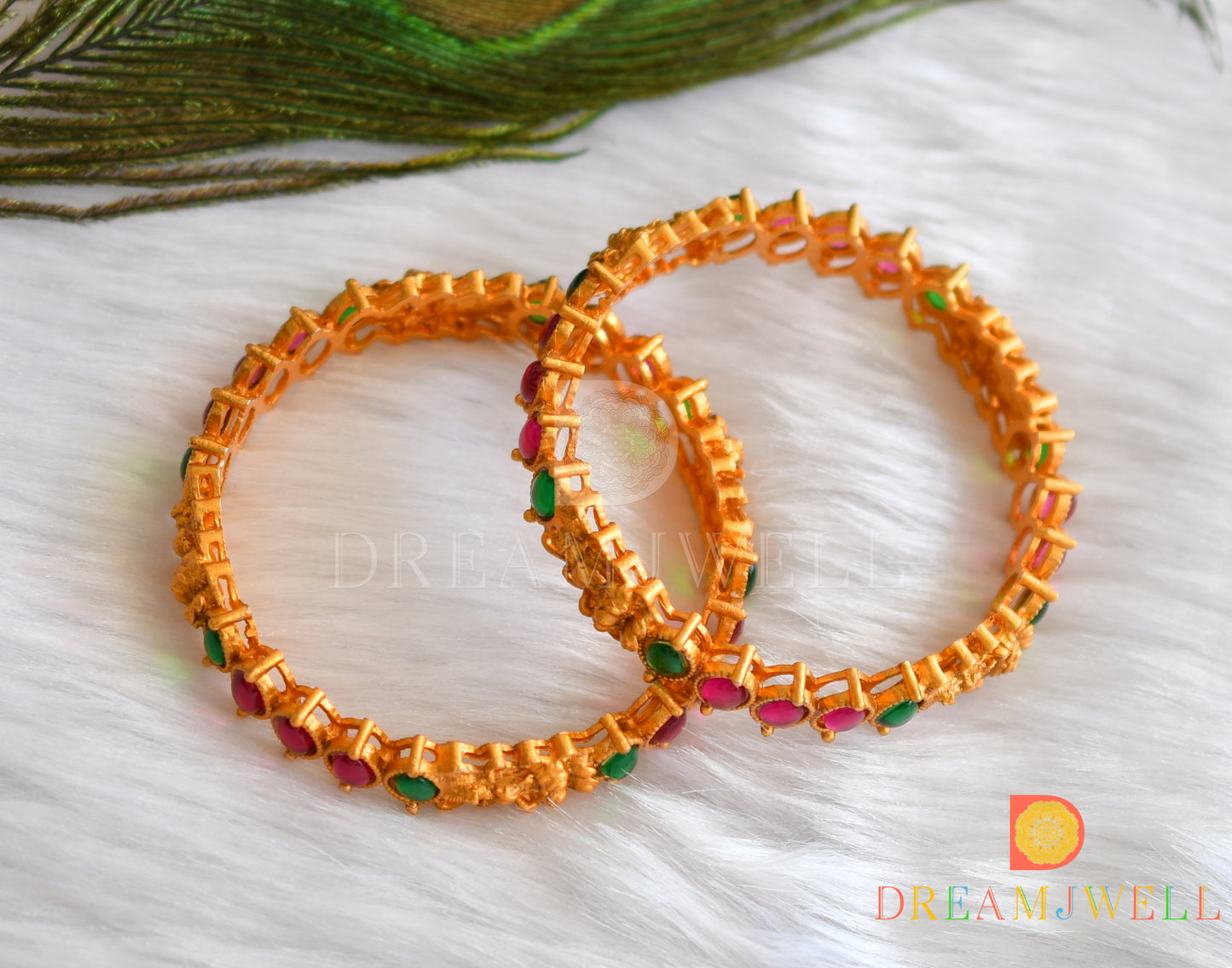Matte finish kemp-green Lakshmi set of 2 Bnagles (2.4) dj-37905