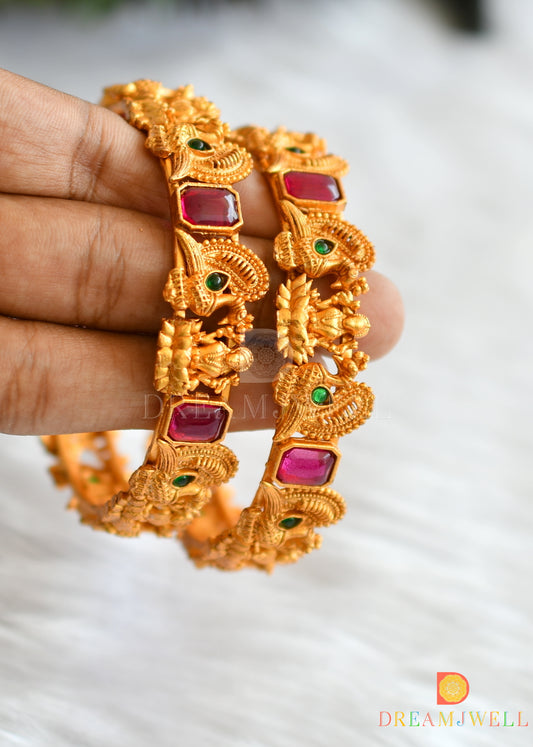 Matte finish square kemp-green stone Lakshmi-Peacock set of 2 Bangles (2.4) dj-37912