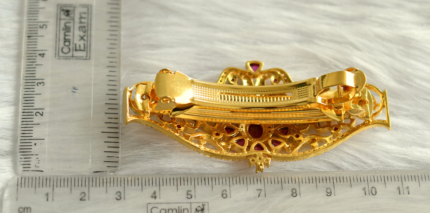 Gold tone Cz-ruby Peacock Hair Clip - DJ12521