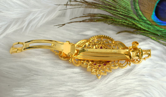 Gold tone Cz Ruby Peacock Hair Clip - DJ12528