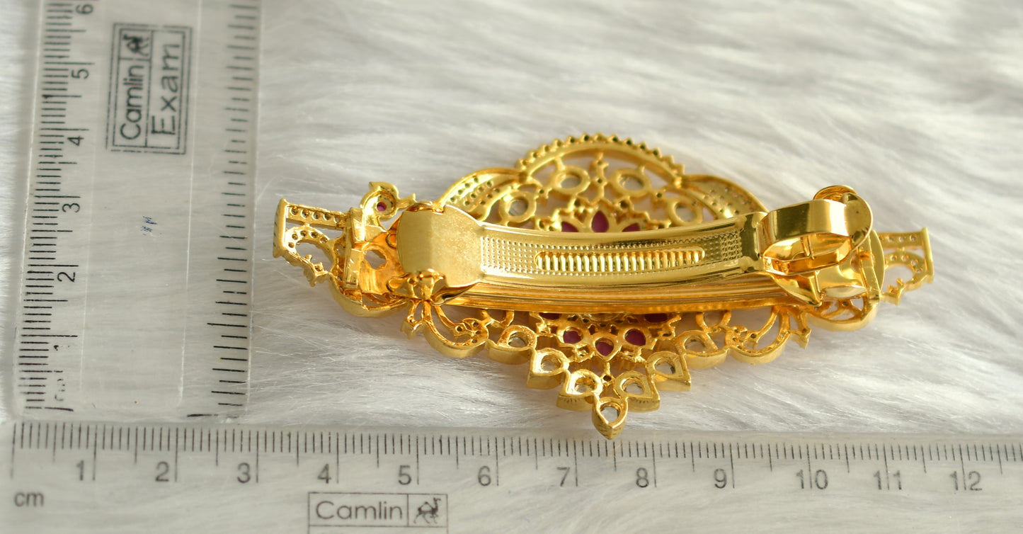 Gold tone Cz Ruby Peacock Hair Clip - DJ12528
