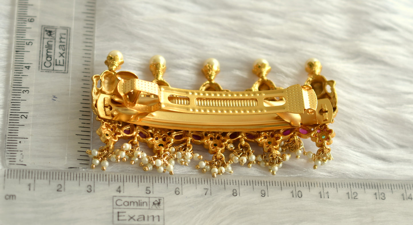 Matte Finish Ruby-emerald Pearl Lakshmi Hair Clip - DJ10406