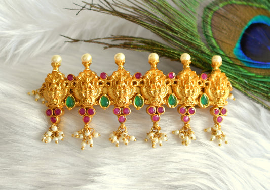 Matte Finish Ruby-emerald Pearl Lakshmi Hair Clip - DJ10408