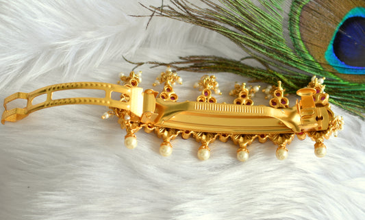 Matte Finish Ruby-emerald Pearl Lakshmi Hair Clip - DJ10408