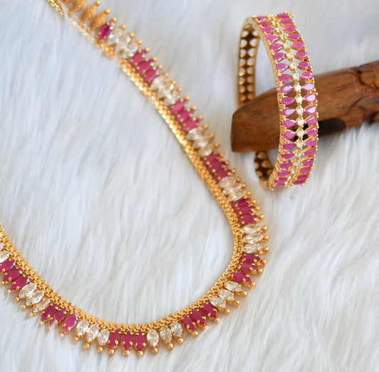 Gold tone cz ruby-white short haar and bracelet dj-39508