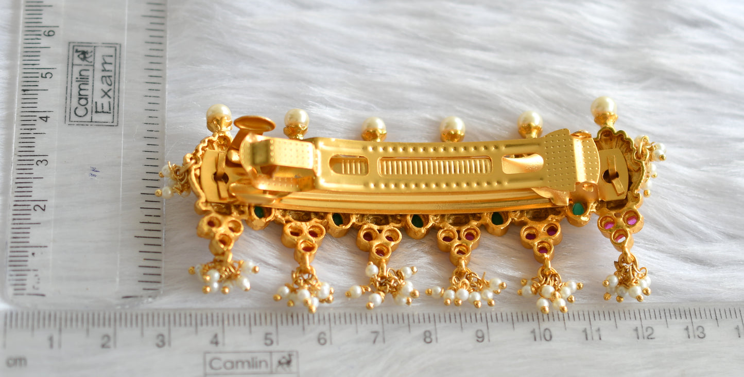 Matte Finish Ruby-emerald Pearl Lakshmi Hair Clip - DJ10408