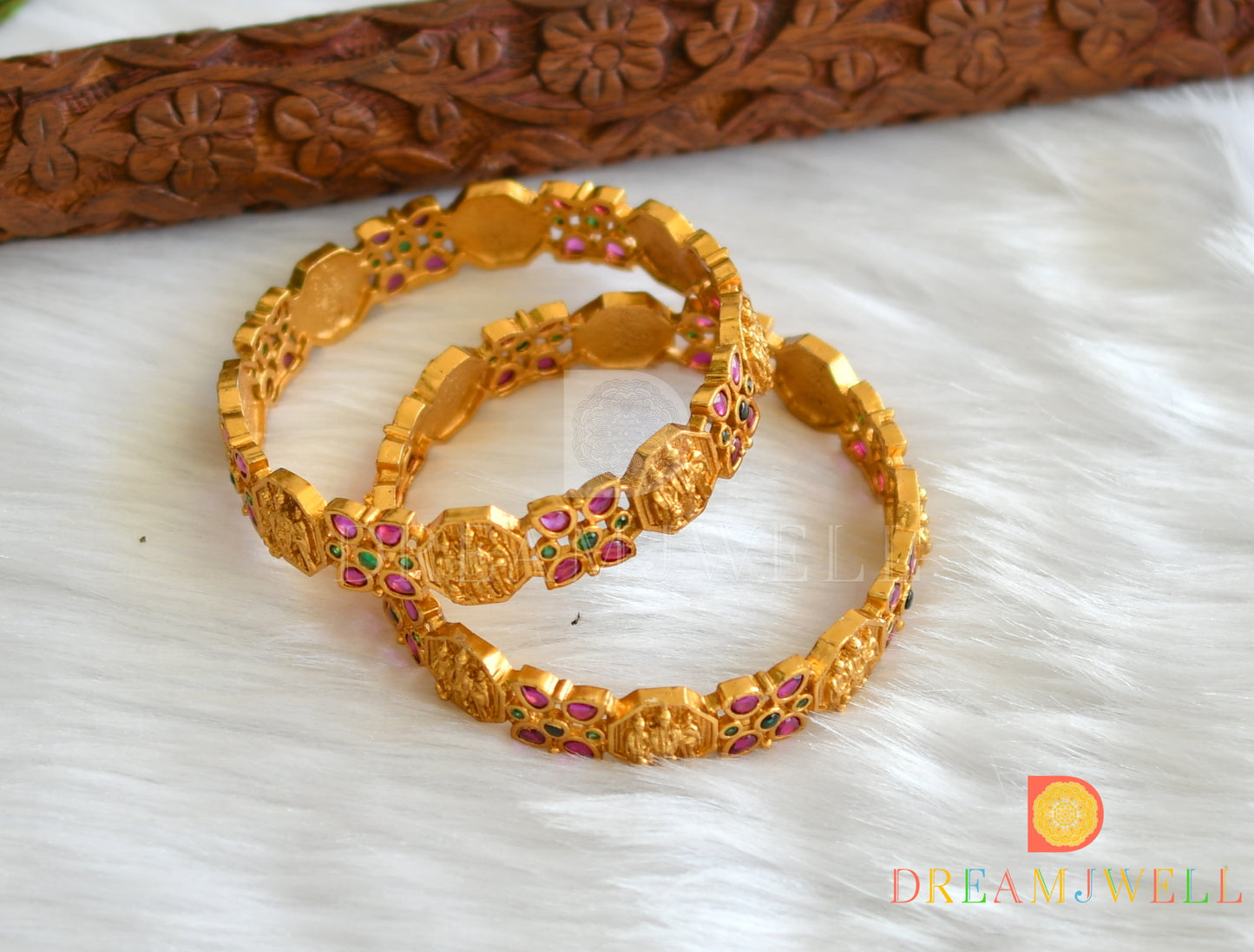 Matte finish kemp-green Ram parivar set of 2 Bangles (2.8) dj-37926