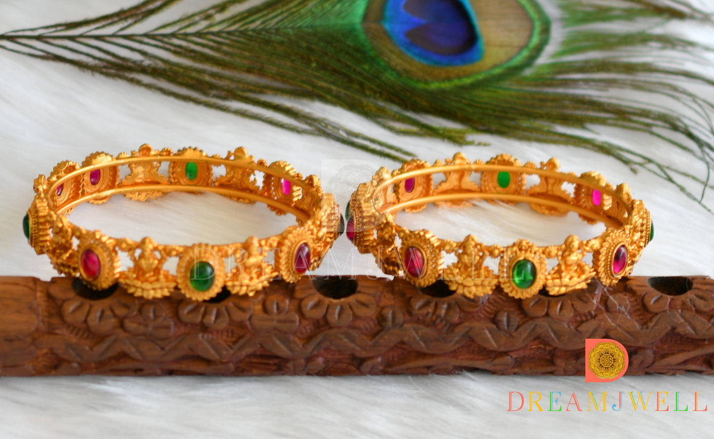 Matte finish kemp-green Lakshmi set of 2 Bangles (2.4) dj-37930