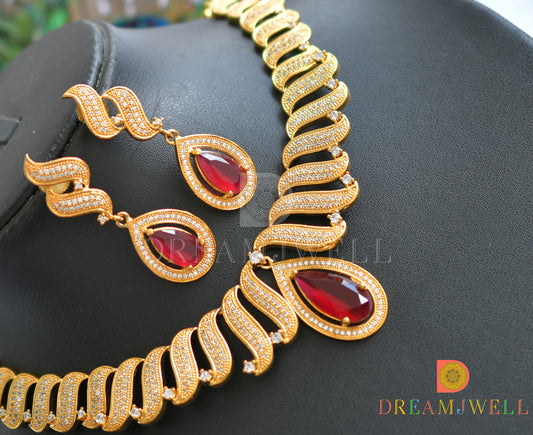 Gold tone Cz-ruby necklace set dj-12287