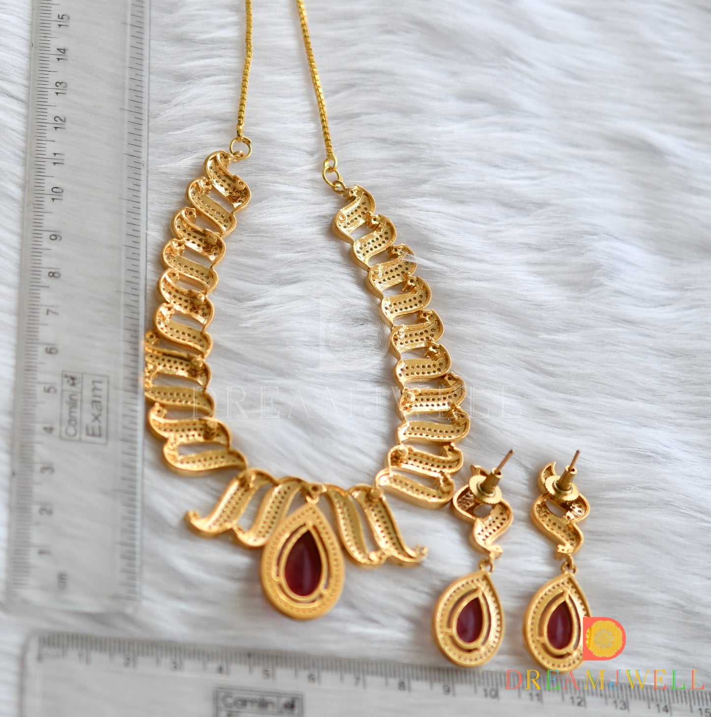 Gold tone Cz-ruby necklace set dj-12287