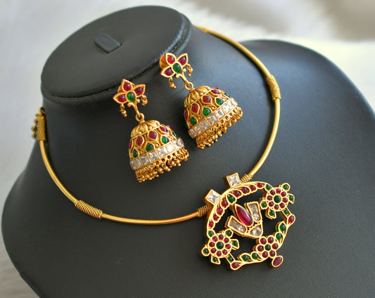 Matte finish Shri Thirumal nama-chakra hasli necklace set dj-27725