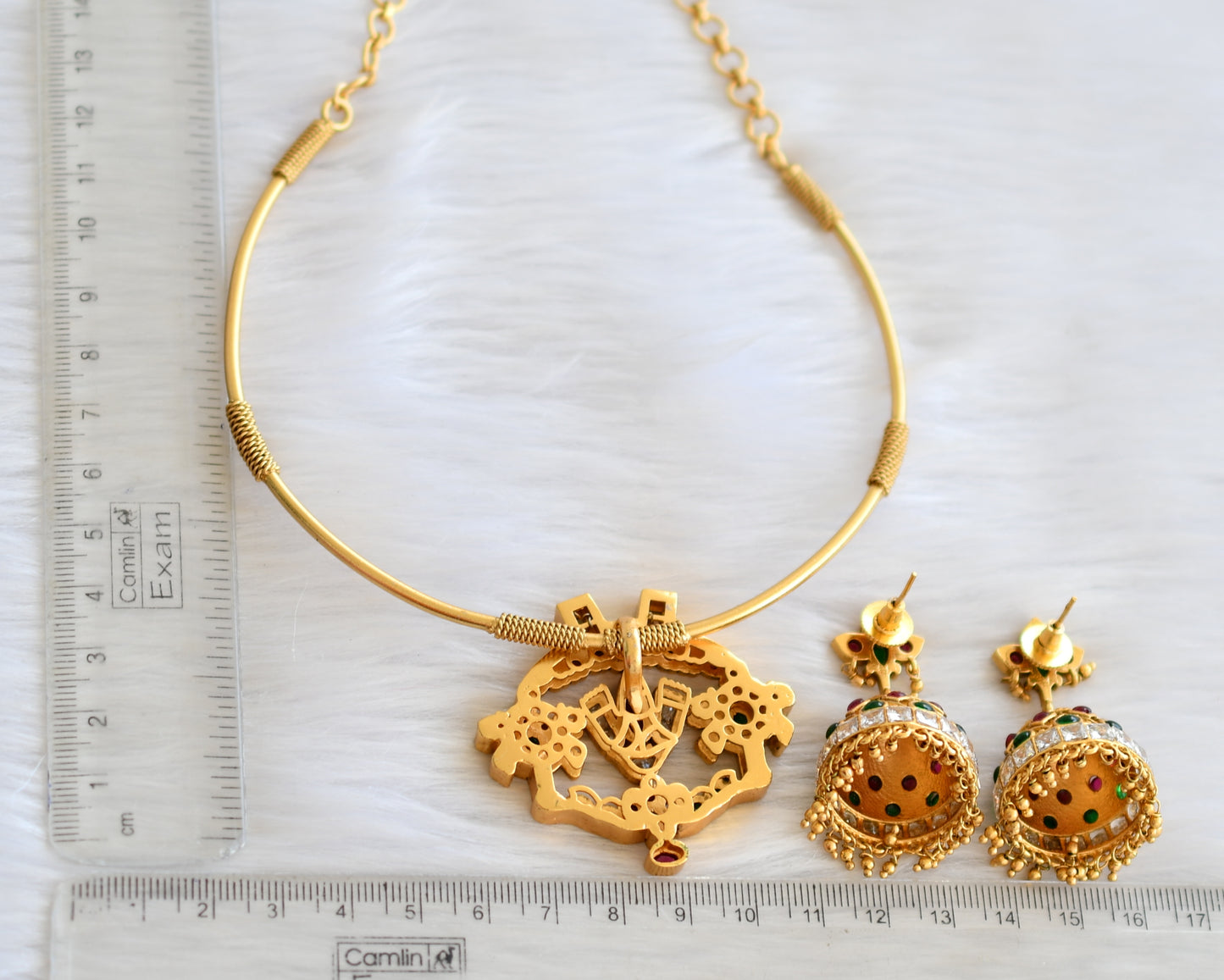 Matte finish Shri Thirumal nama-chakra hasli necklace set dj-27725