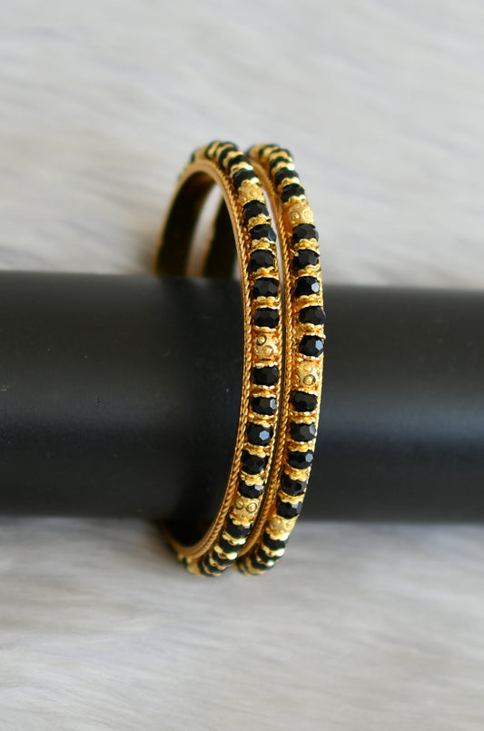 Gold tone black beaded bangles (2.6) dj-41116