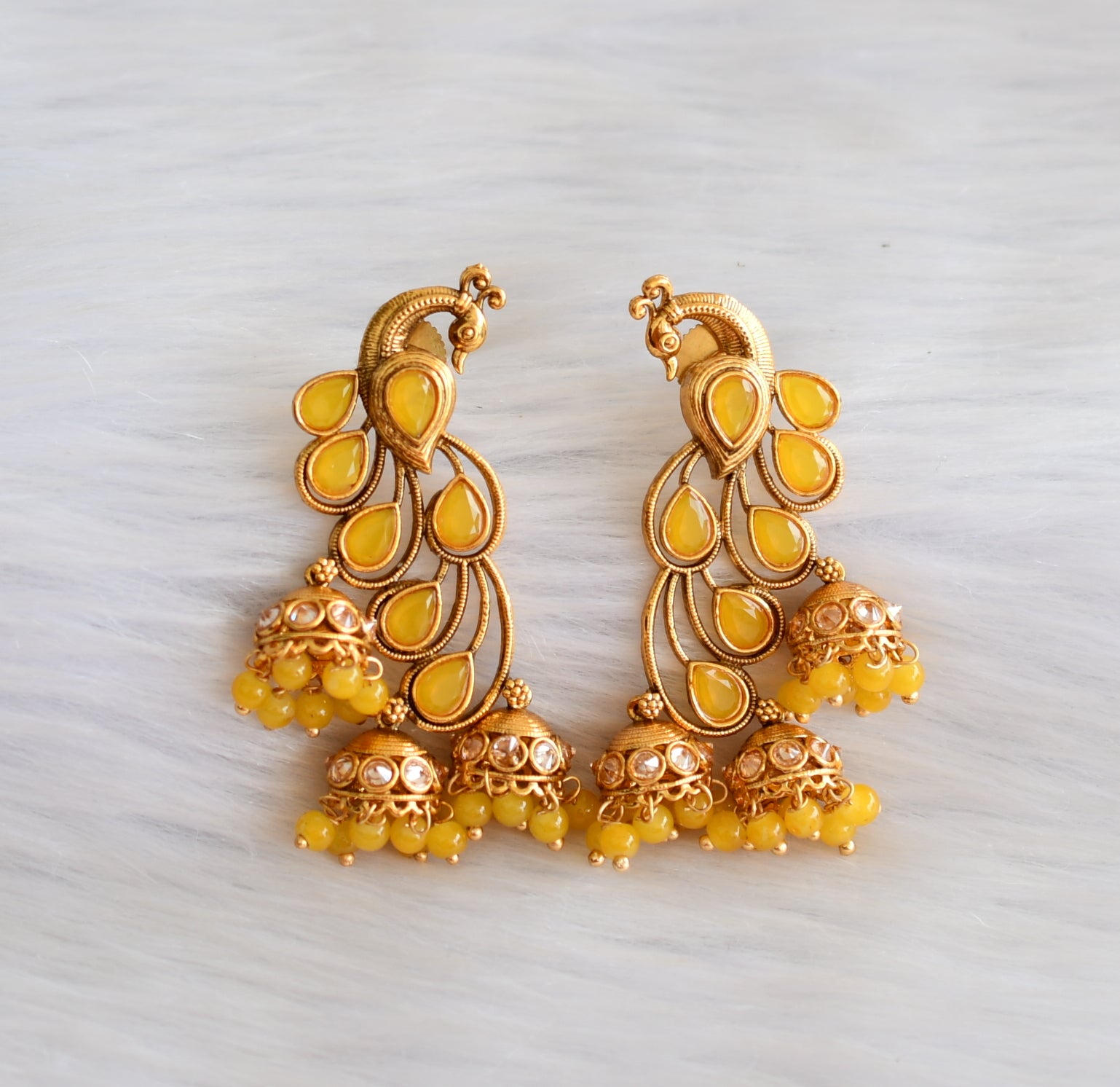 Antique gold tone yellow peacock jhumkka dj-132281