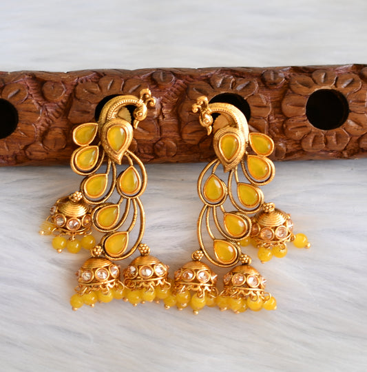 Antique gold tone yellow peacock jhumkka dj-13228