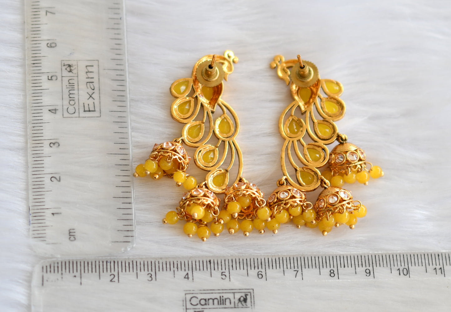 Antique gold tone yellow peacock jhumkka dj-13228