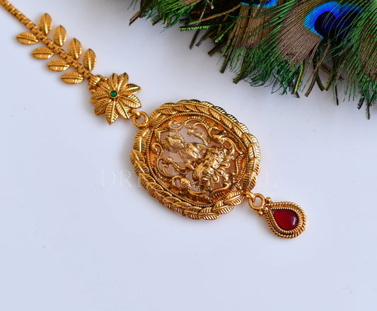 Antique Kemp-green Lakshmi Maang Tikka dj-10200