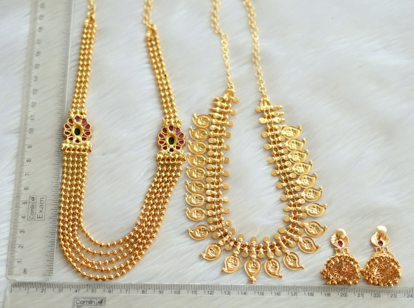 Gold tone ruby-green mango combo set dj-27721
