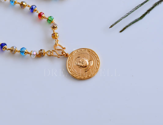 Gold tone multi color beads Sri Narayana guru Pendant pendant with chain dj-35660