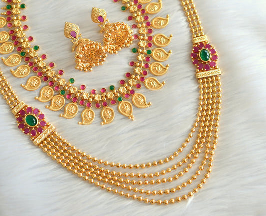 Gold tone ruby-green mango combo set dj-27721