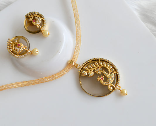 Gold tone Cz-grey peacock necklace set dj-04920