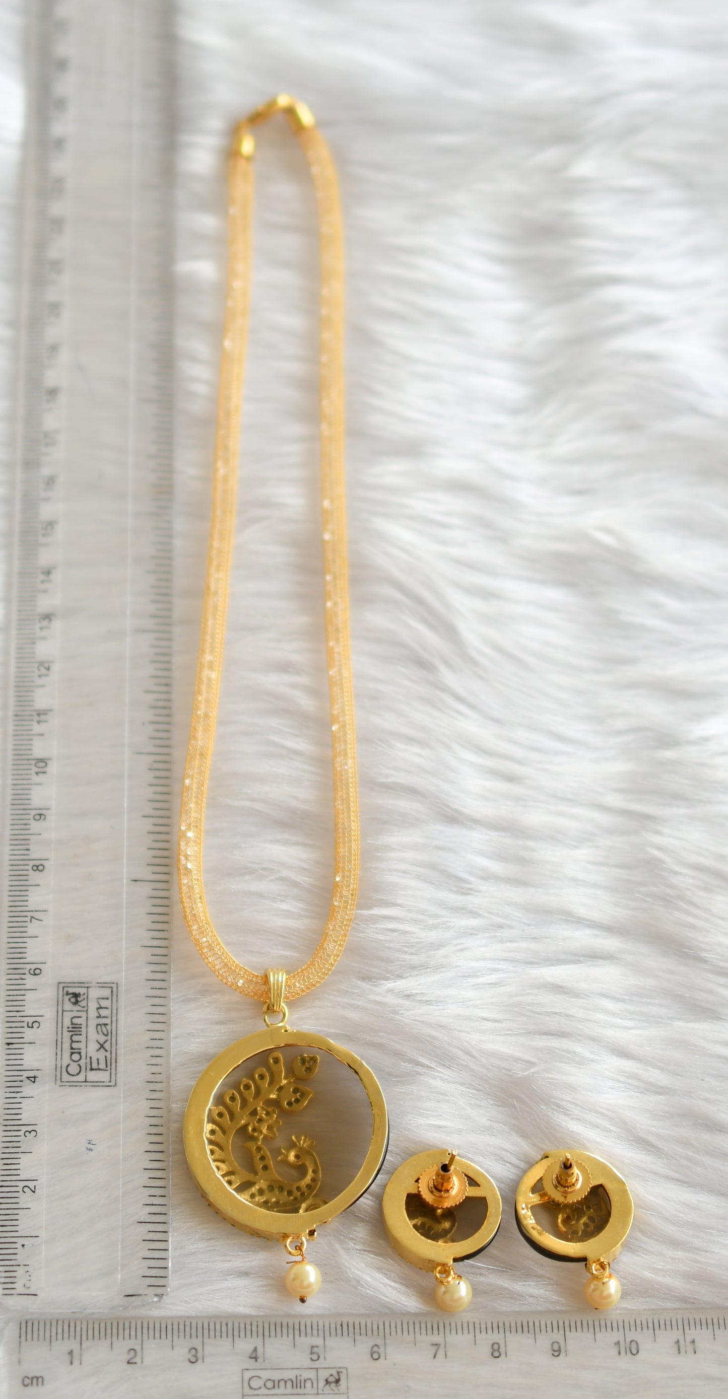 Gold tone Cz-grey peacock necklace set dj-04920