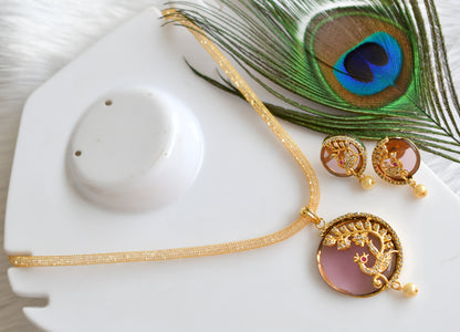 Gold tone Cz-amethyst peacock necklace set dj-04918