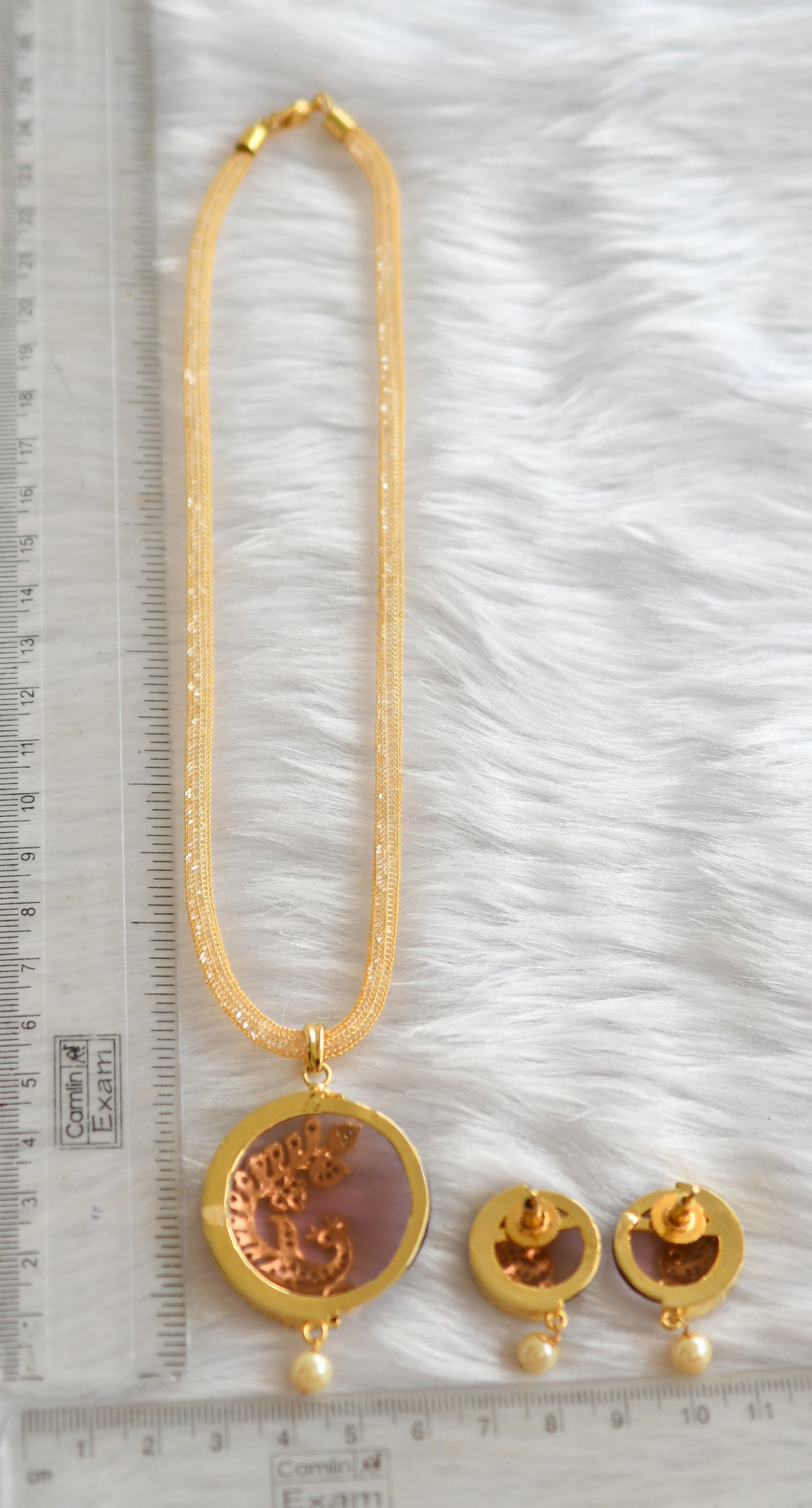 Gold tone Cz-amethyst peacock necklace set dj-04918