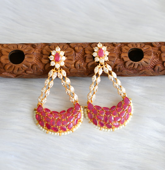 Gold tone cz white-ruby long earrings dj-25008