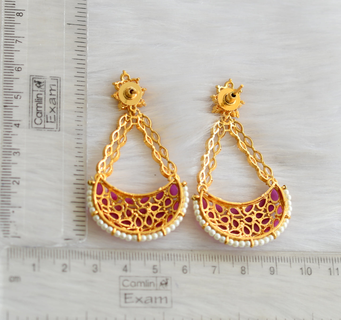 Gold tone cz white-ruby long earrings dj-25008