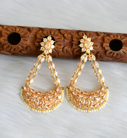 Gold tone cz gold stone long earrings dj-25011