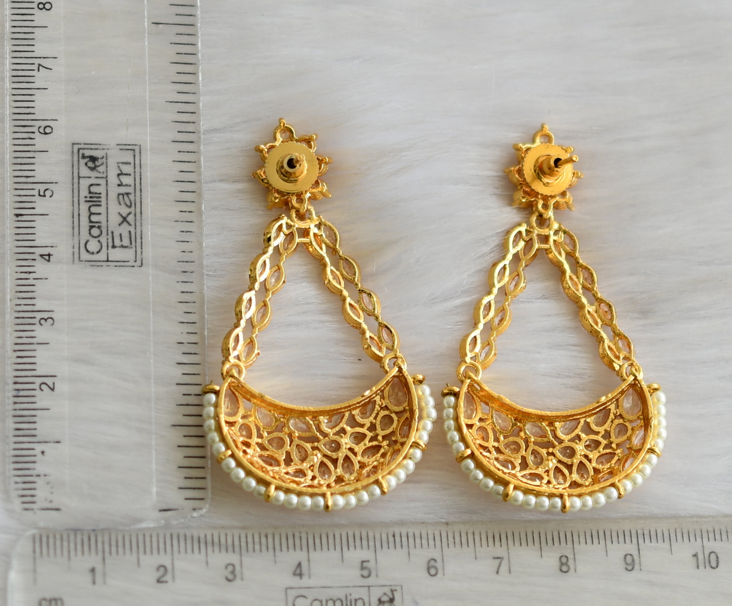 Gold tone cz gold stone long earrings dj-25011