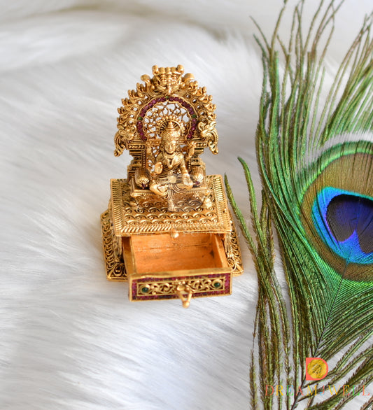 Antique gold kemp-green Lakshmi kumkum box dj-37949