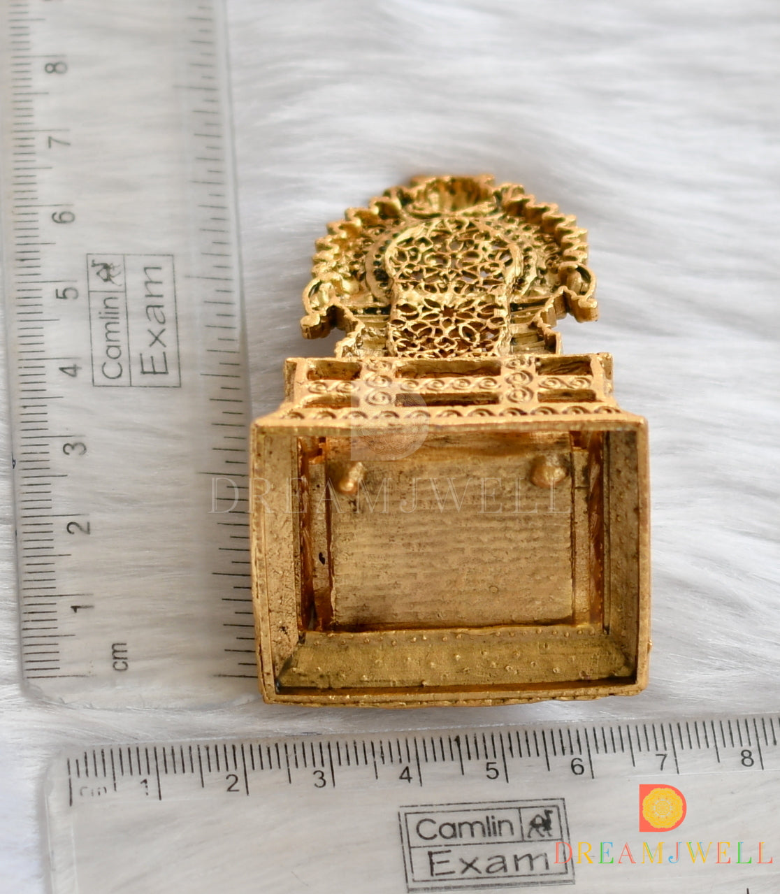 Antique gold kemp-green Ganesha kumkum box dj-37950