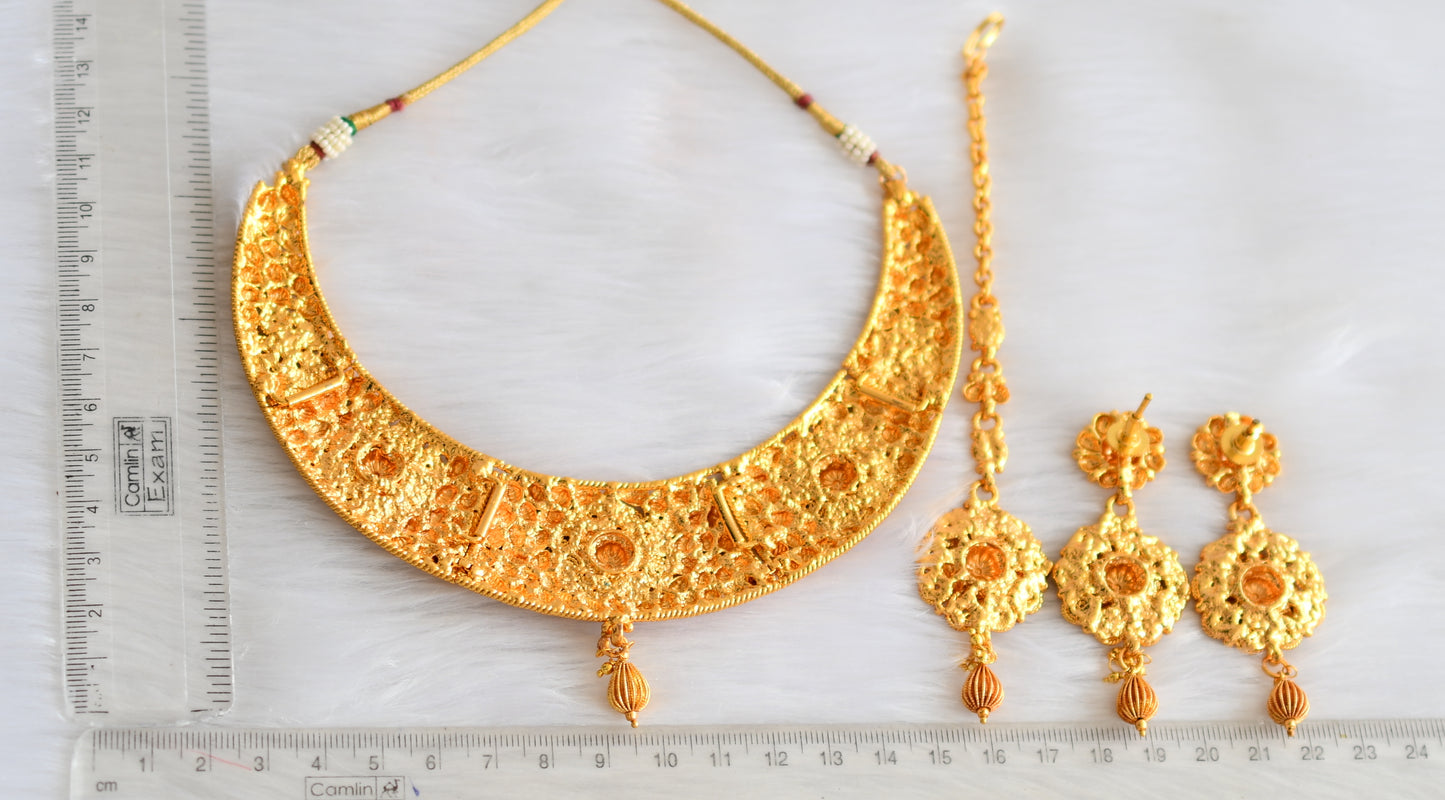 Gheru finish kemp flower necklace set with tikka dj-23559