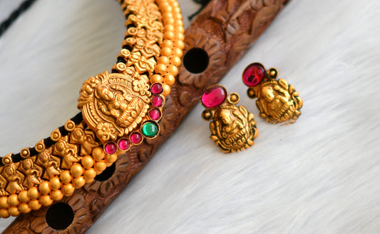 Matte finish kemp-green Lakshmi necklace set dj-27368