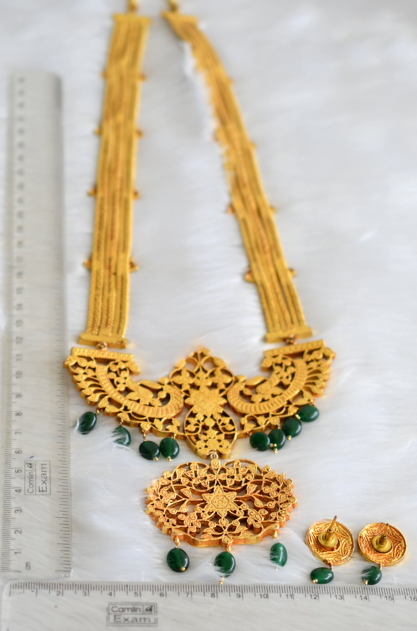 Gheru finish ruby-emerald real uncut polki stone lotus kundan jadau haar set dj-22001