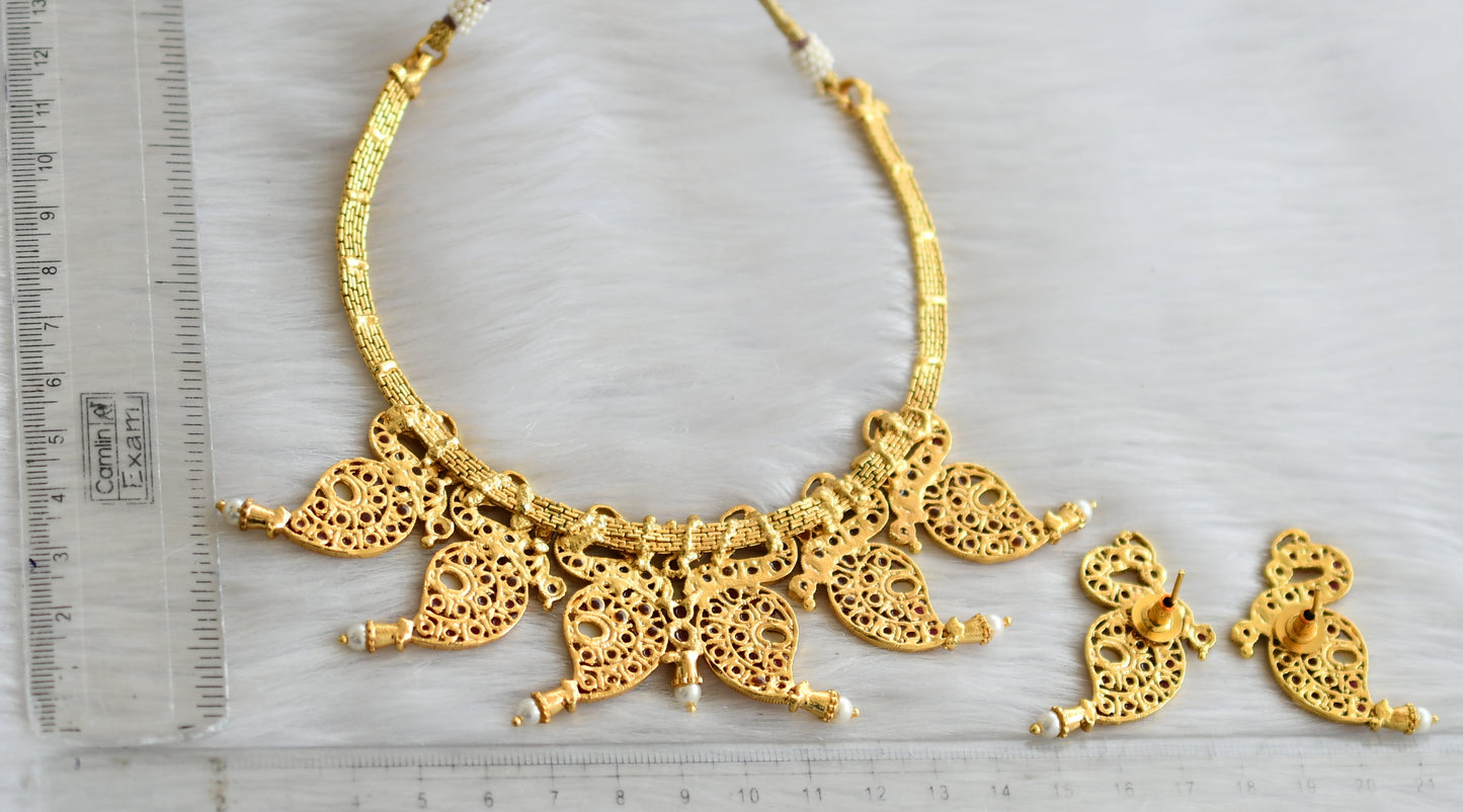 Antique pink-pearl peacock necklace set dj-03507