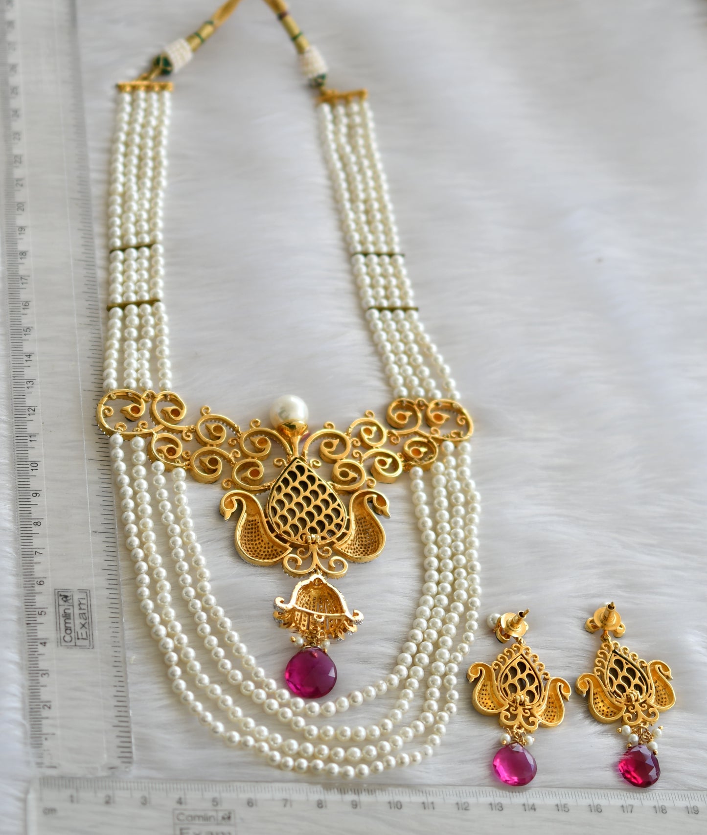 Gold tone cz-fresh water pearls Peacock multi layer feather short haar set dj-10607