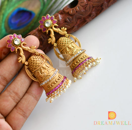 Antique gold tone peacock ruby-white earrings dj-07786