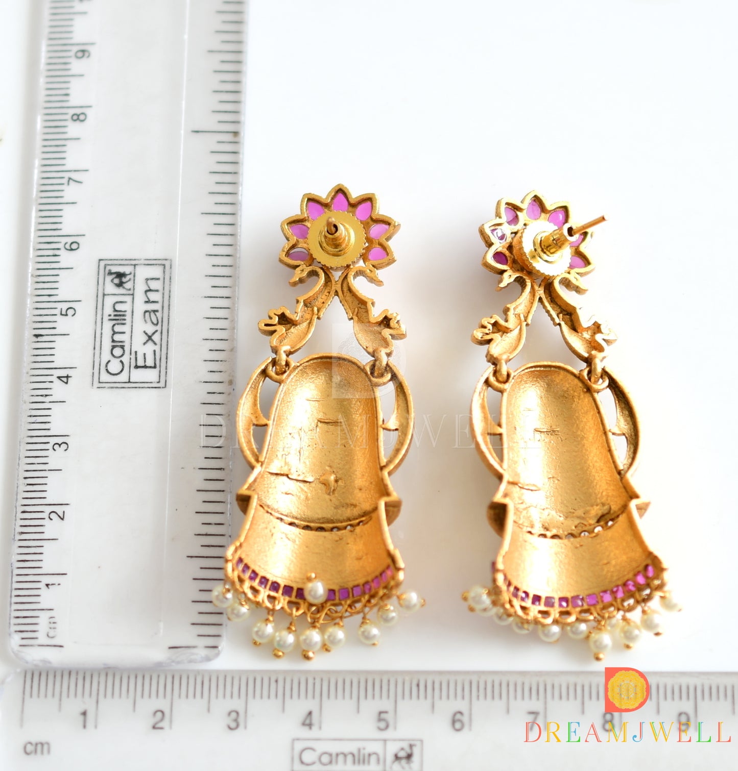Antique gold tone peacock ruby-white earrings dj-07786