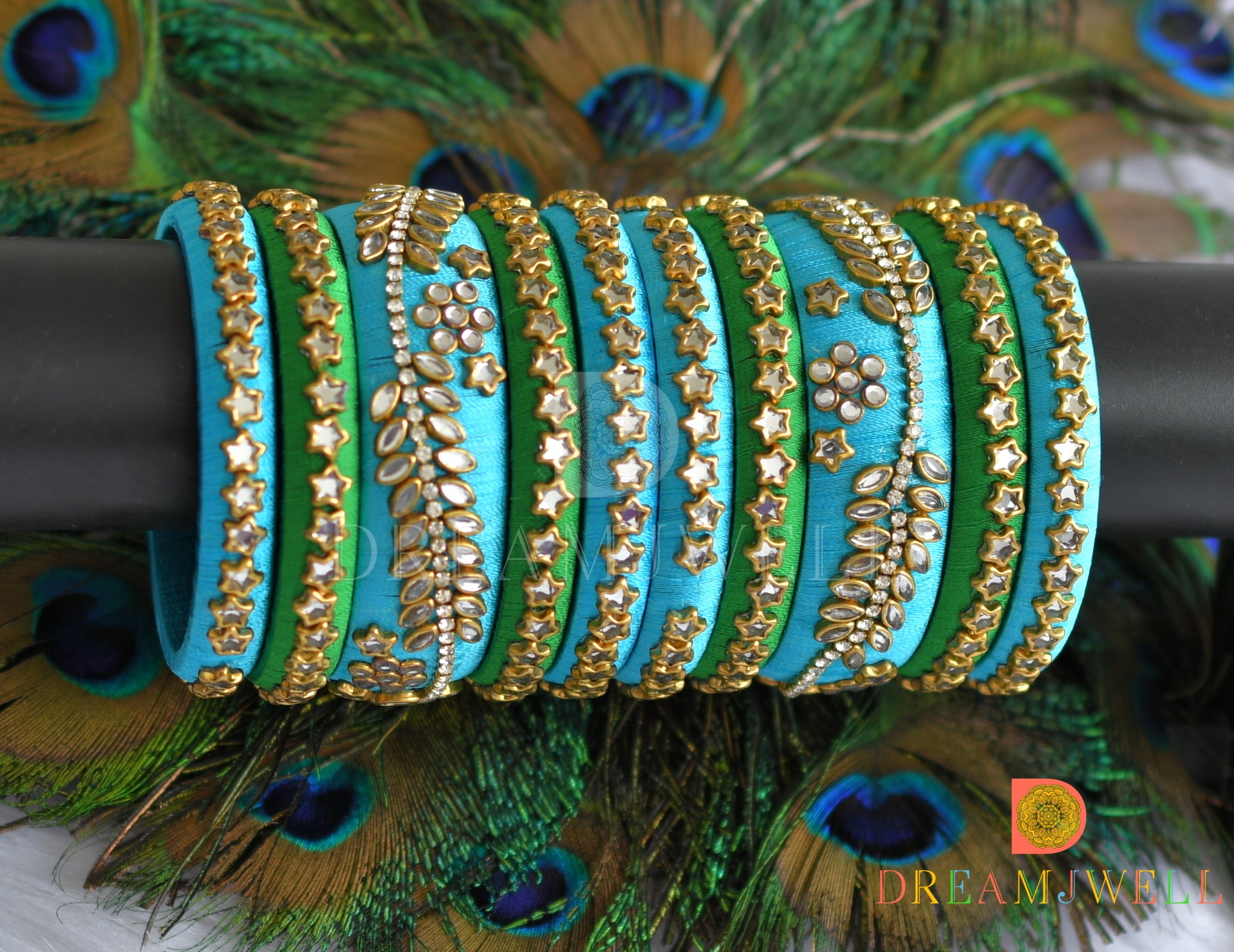 Silk thread bangles on sale blue and green