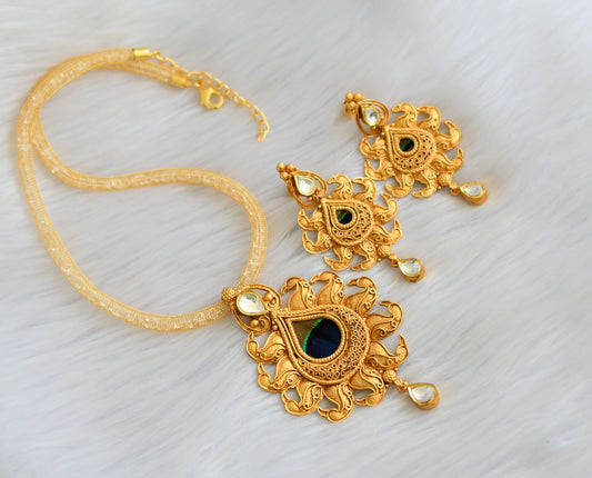 Gold tone kundan real peacock feather kundan necklace set dj-07886