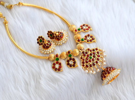 Gold tone temple kemp-green mango pearl Hasli necklace set dj-19584